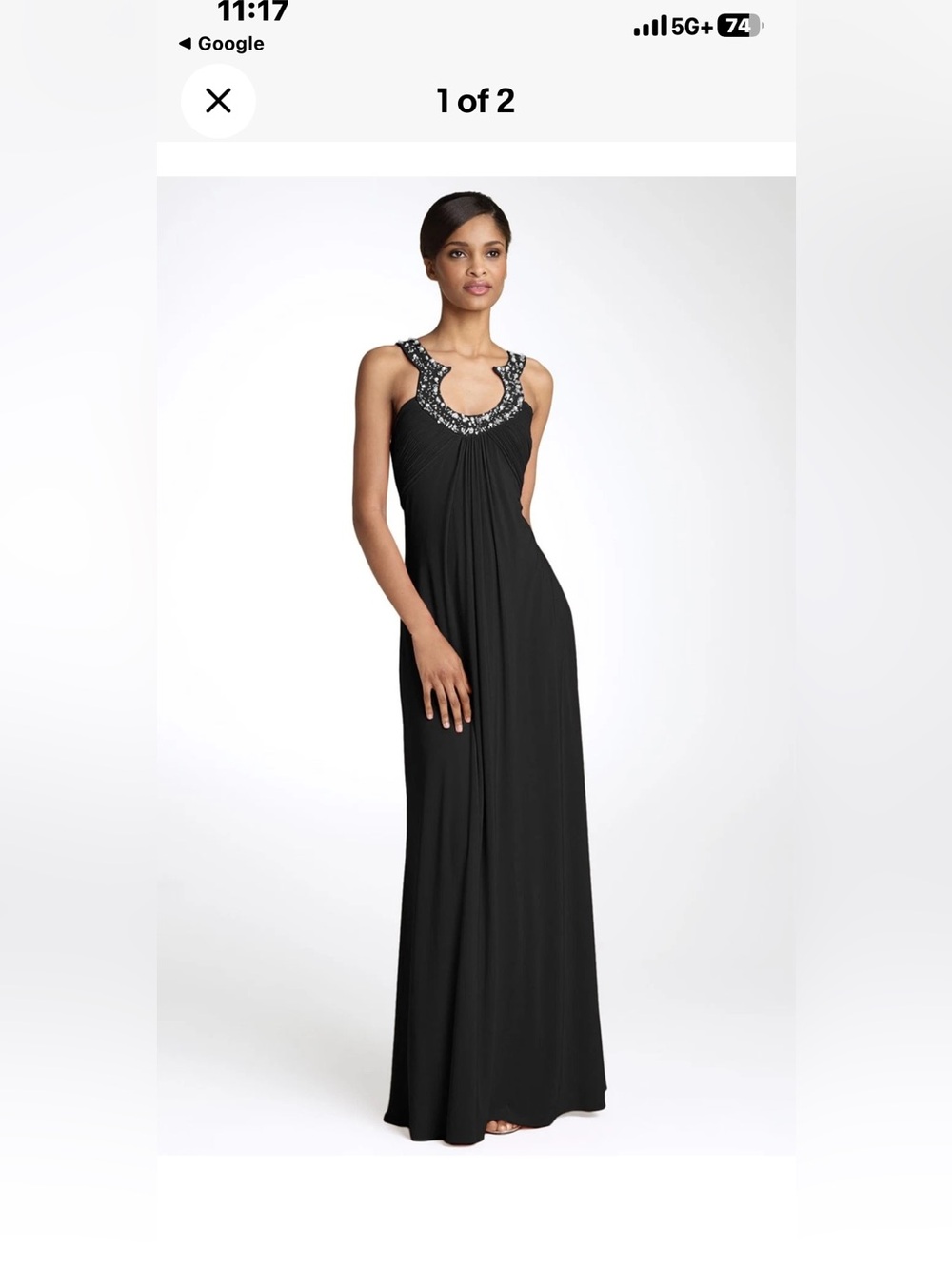 JS Boutique Black Maxi Dress with Silver Embellished Neckline size 6